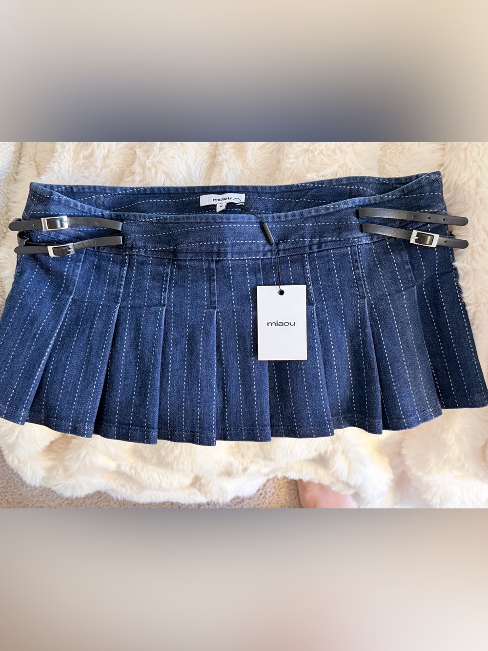 Miaou Navy Pinstriped Pleated Mini with tags